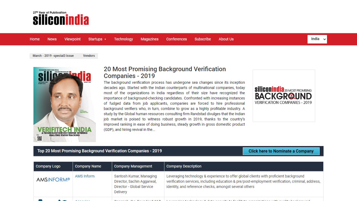 20 Most Promising Background Verification Companies - 2019 - siliconindia